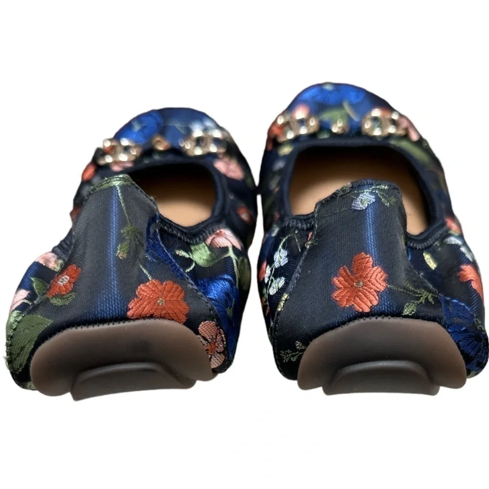 Me Too Olympia Ballet Flat Satin Floral w/ Metal Bit Trim Cushioned Driving Sole
